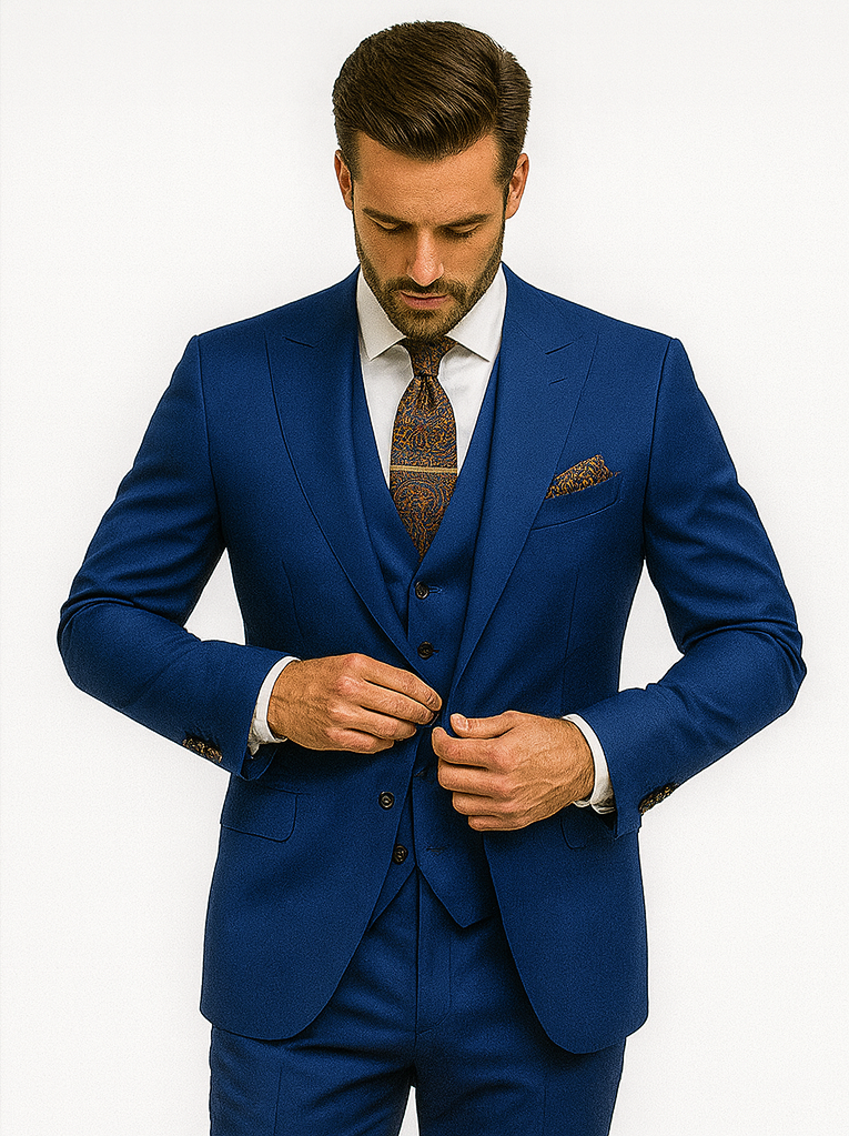 Sharp Royal Blue Slim Fit Suit for Men – Wedding & Business Attire - 58 Long or 58 Regular Jacket+52/54 Adjustable Pants (Fabric: poly/rayon blend)