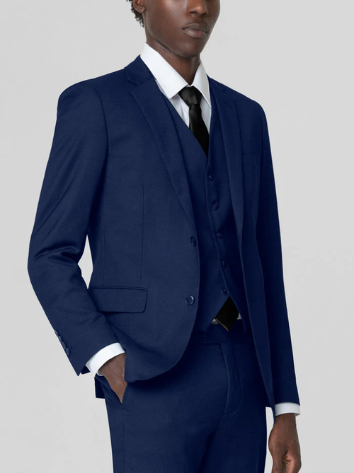 Mens 3 Piece Royal Blue Birdseye Formal Suit (Open Box) Premium Modern Fit