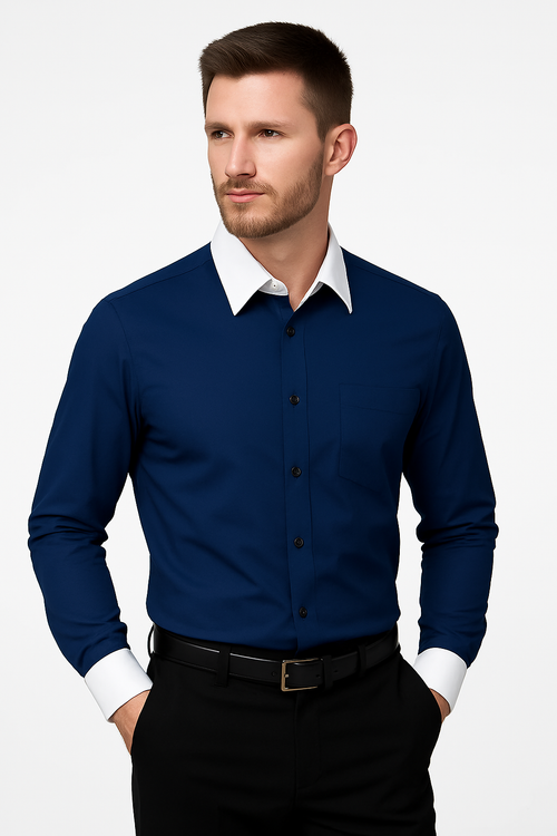 Classic Stylish Fashionable -White Collar Two Toned Contrast white collars Multi-color Men's Dress Shirt