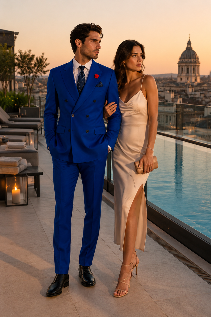 Men's Royal Blue Double Breasted Suits Dress Suits for Men Jacket & Pants