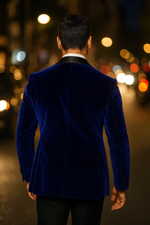 Mens Royal Blue Prom 2026 Tuxedo - Mens Designer Velvet Tuxedo Dinner Jacket in Dark Royal Blue