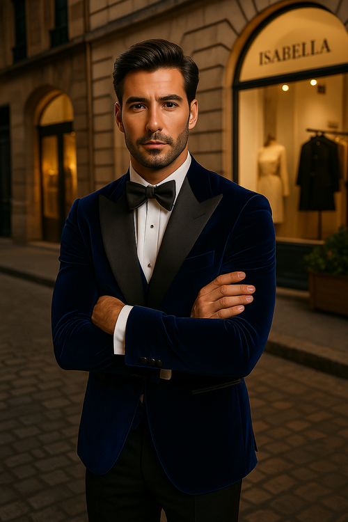 Mens Royal Blue Prom 2026 Tuxedo - Mens Designer Velvet Tuxedo Dinner Jacket in Dark Royal Blue