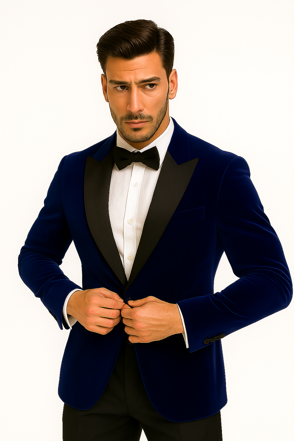 Mens Royal Blue Prom 2025 Tuxedo - Mens Designer Velvet Tuxedo Dinner Jacket in Dark Royal Blue - 38 Short Jacket+32 Waist Adjustable 28to34)(Height: 5 4 to5 7 )(Neck  15-16.5)S-M)