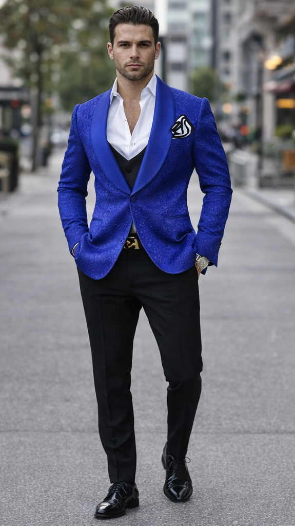 Mens Royal Blue Prom Tuxedo - Blue Prom Suit For Men - Blue Homecoming Tuxedo  - Royal Blue - 38 Short Jacket+32 Waist Adjustable 28to34)(Height: 5 4 to5 7 )(Neck  15-16.5)S-M)