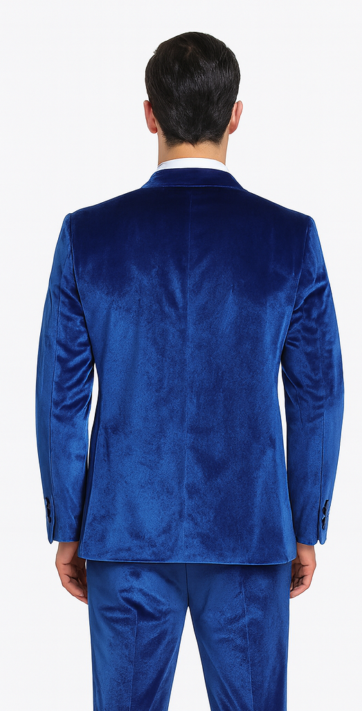 Mens Royal Blue Velvet Suit | Tazzio 2-Piece Slim Fit Designer Formalwear