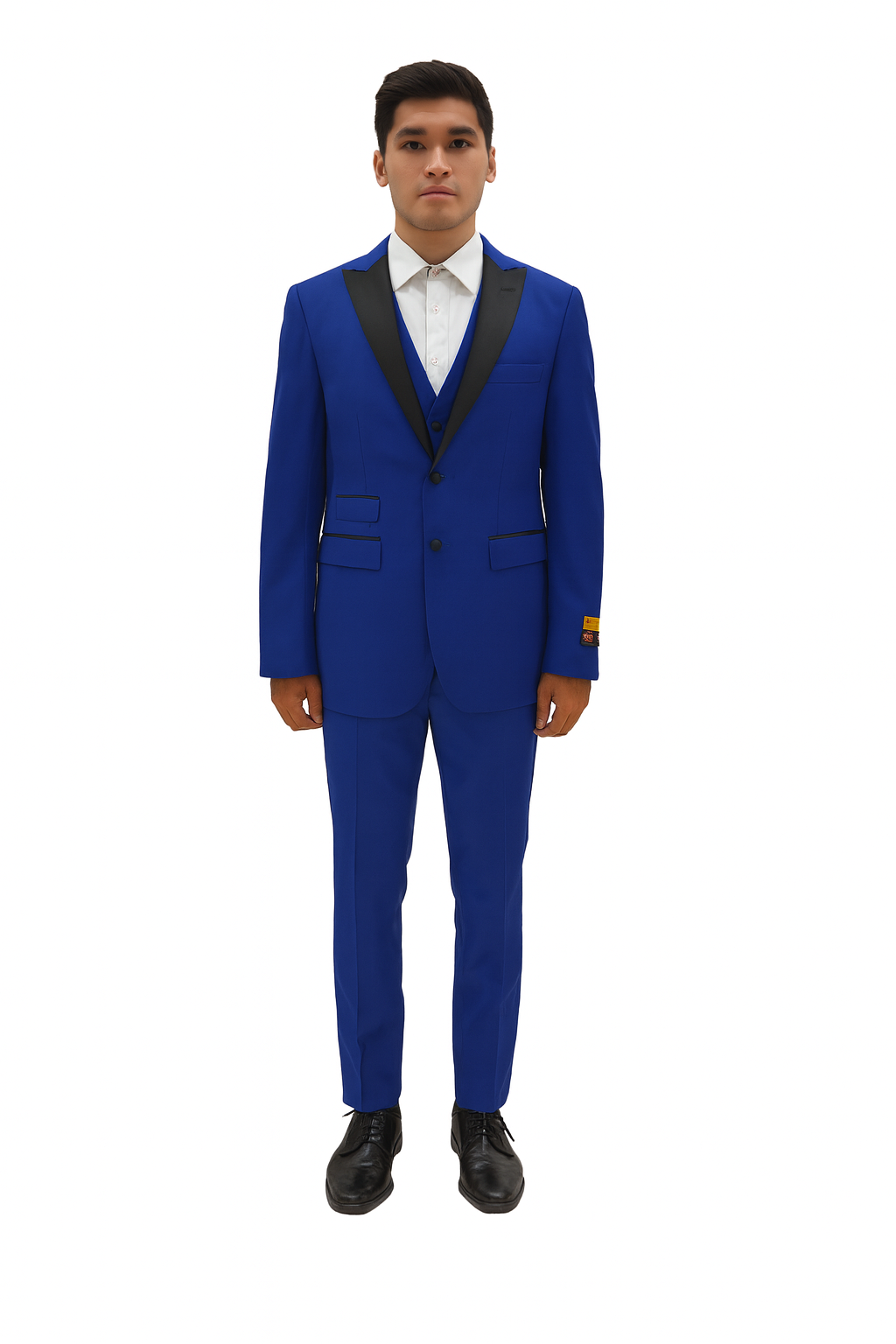 Mens Royal Blue Prom Tuxedo - Mens 2 Button Peak Lapel Vested Prom Tuxedo in Royal Blue - 38 Short Jacket+32 Waist Adjustable 28to34)(Height: 5 4 to5 7 )(Neck  15-16.5)S-M)