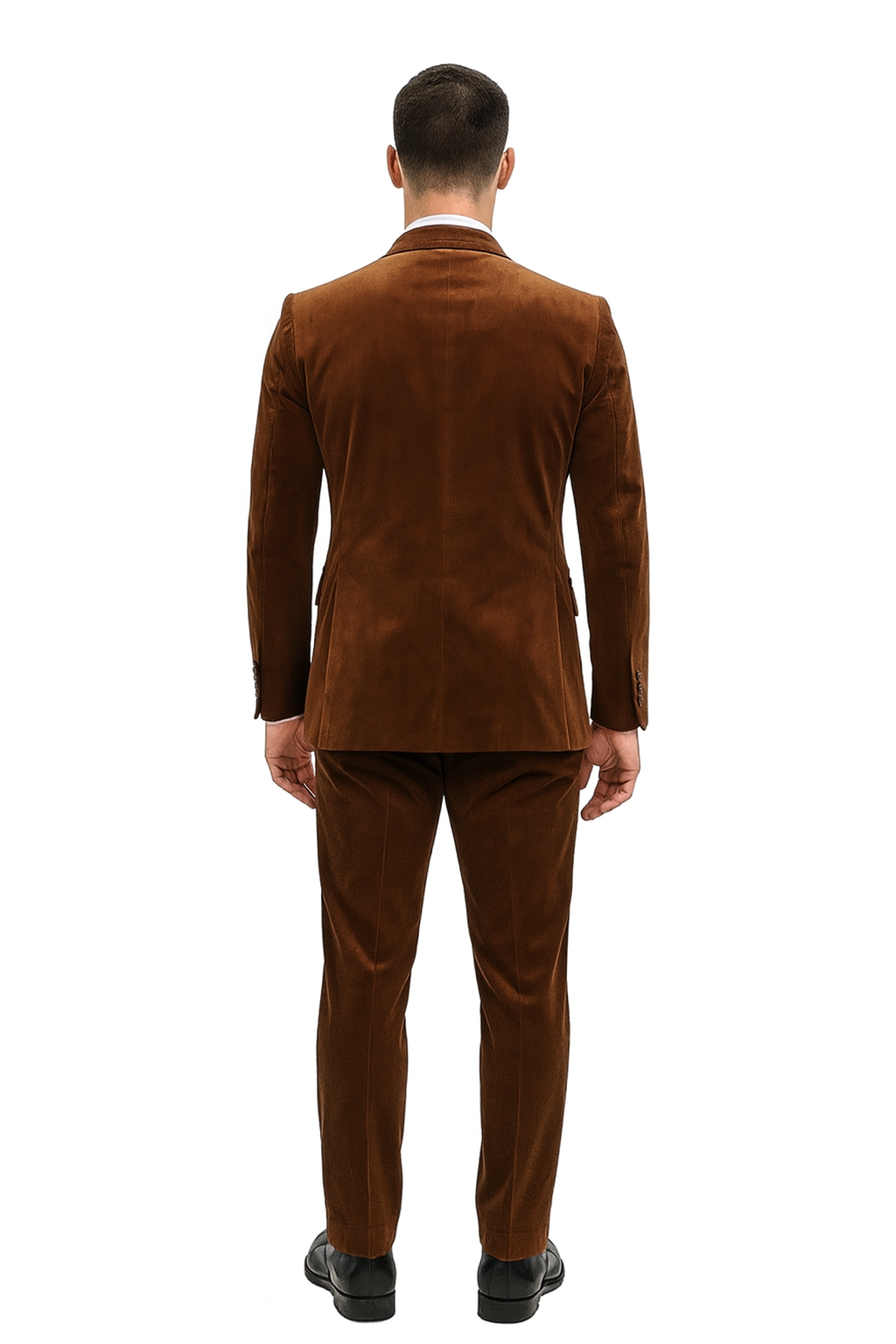 Mens Brown Velvet 2-Piece Suit – Luxury Slim Fit Formal Blazer and Pants Set in Rust Copper Color - 36R