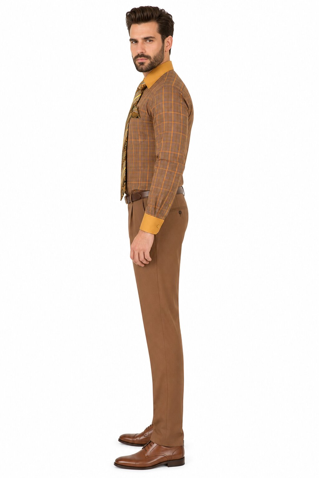 Mens Rust Tone on Tone Check Pattern Dress Shirt - Small 14.5” Neck / 32-33” Sleeve