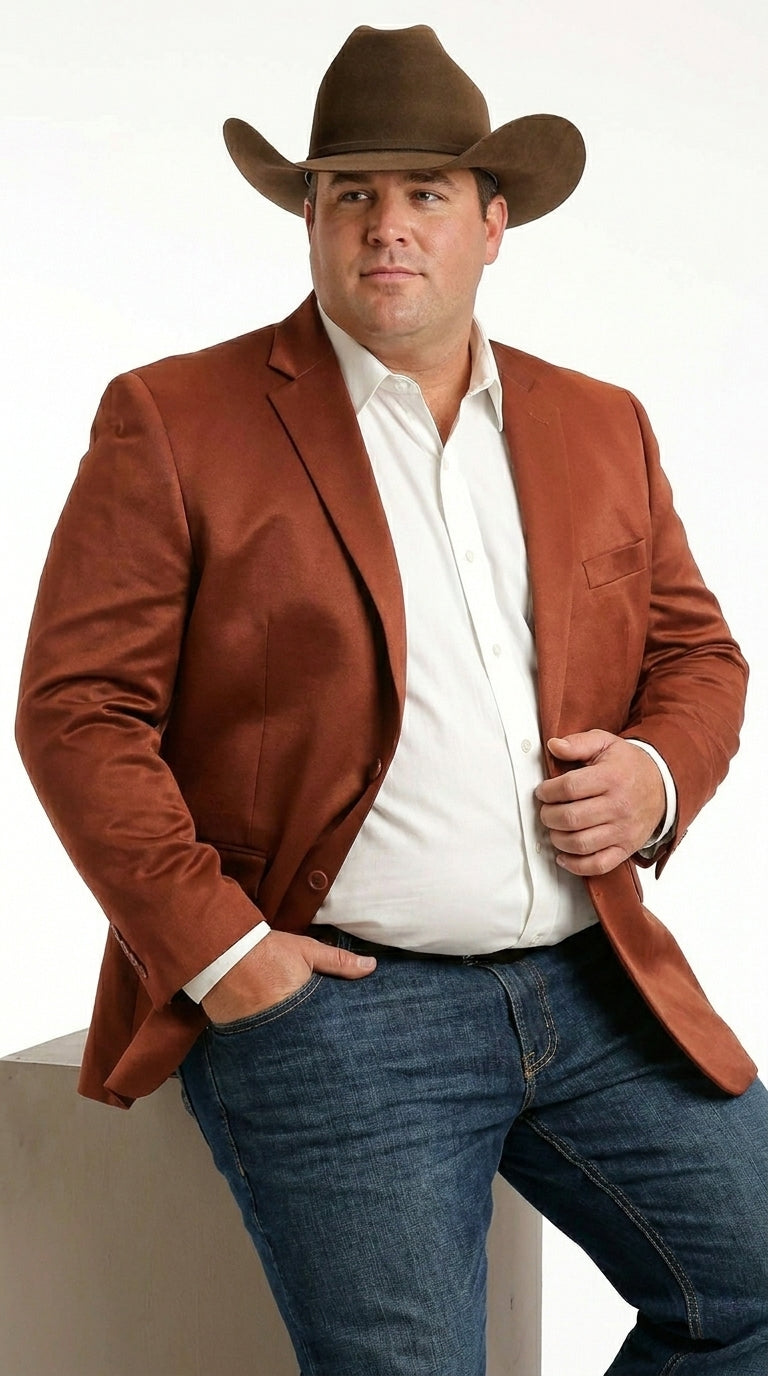 Mens Rust Light Brown Shiny Western Blazer – Cowboy Style Formal Sport Coat Jacket in Copper Color Slim Fitted - 34 Short