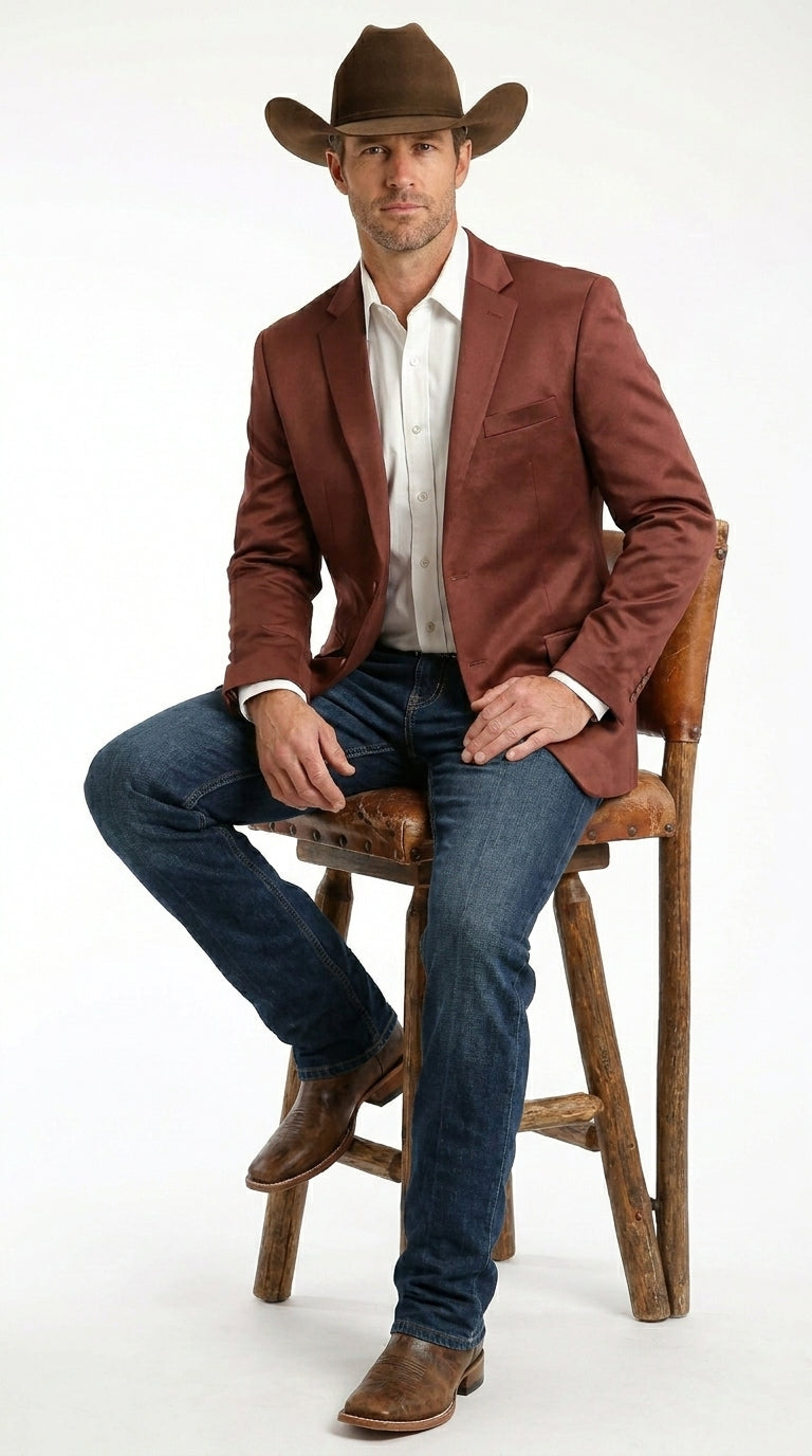 Mens Rust Light Brown Shiny Western Blazer – Cowboy Style Formal Sport Coat Jacket in Copper Color Slim Fitted - 34 Short