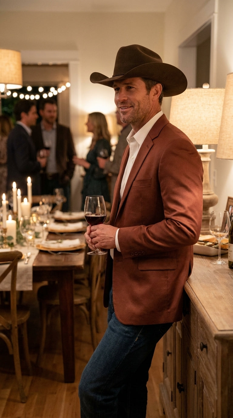Mens Rust Light Brown Shiny Western Blazer – Cowboy Style Formal Sport Coat Jacket in Copper Color Slim Fitted - 34 Short