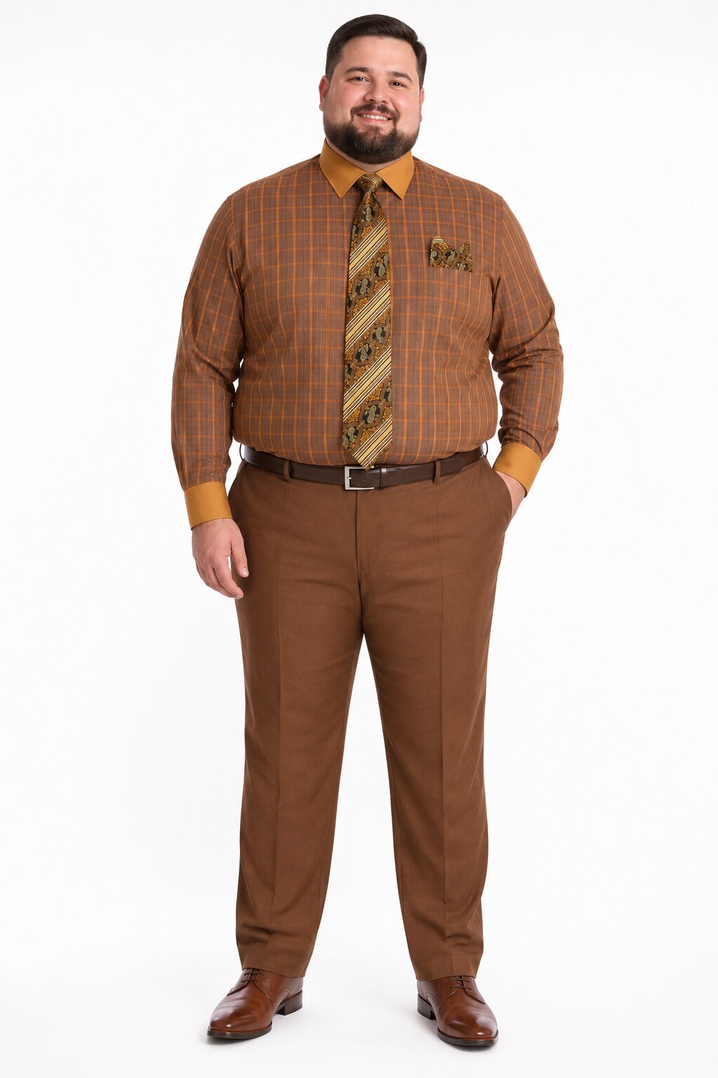 Mens Rust Tone on Tone Check Pattern Dress Shirt - Small 14.5” Neck / 32-33” Sleeve