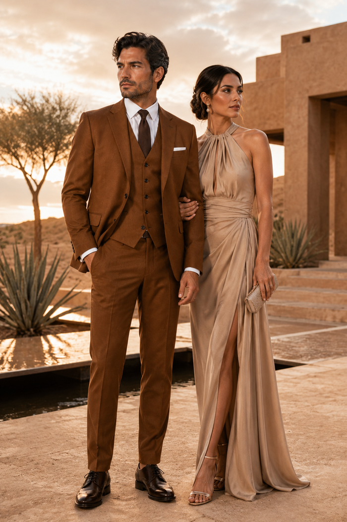 Mens Ryan Gosling La La Land Cognac Vested Suit