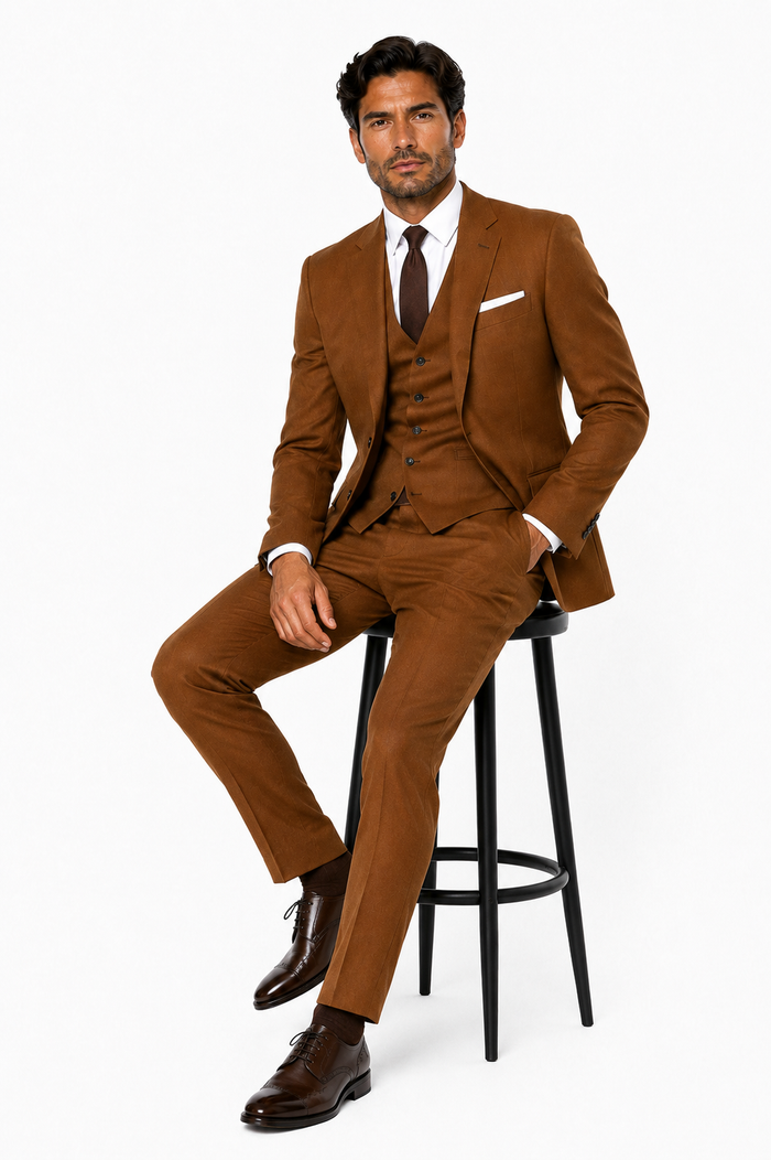Mens Ryan Gosling La La Land Cognac Vested Suit