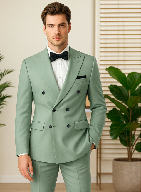 Mens Sage Green Double Breasted Suit - Mens Summer Color Light Weight Suit