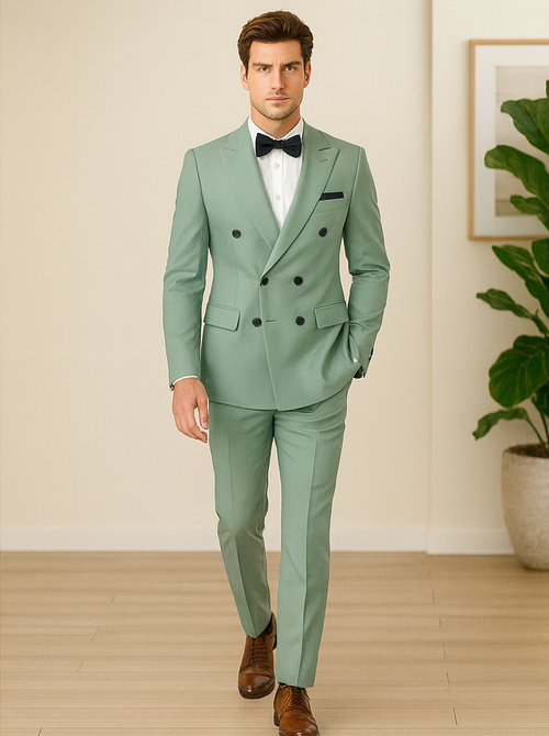 Mens Sage Green Double Breasted Suit - Mens Summer Color Light Weight Suit