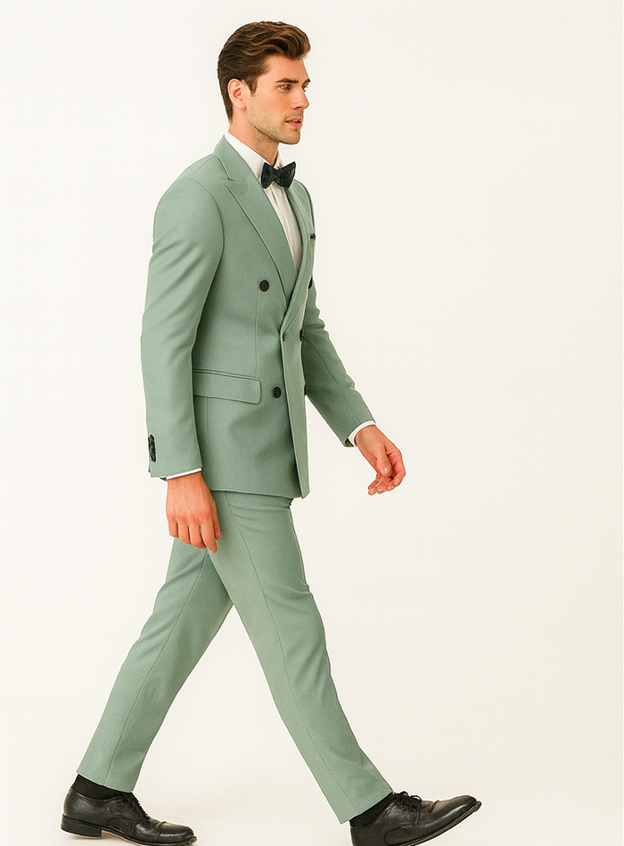 Mens Sage Green Double Breasted Suit - Mens Summer Color Light Weight Suit