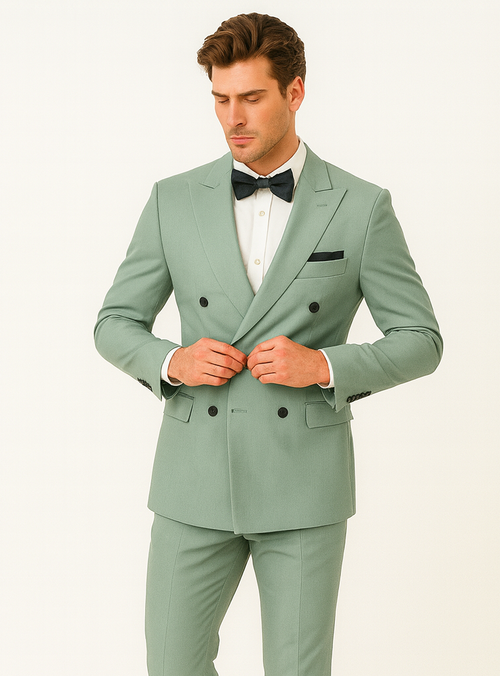 Mens Sage Green Double Breasted Suit - Mens Summer Color Light Weight Suit