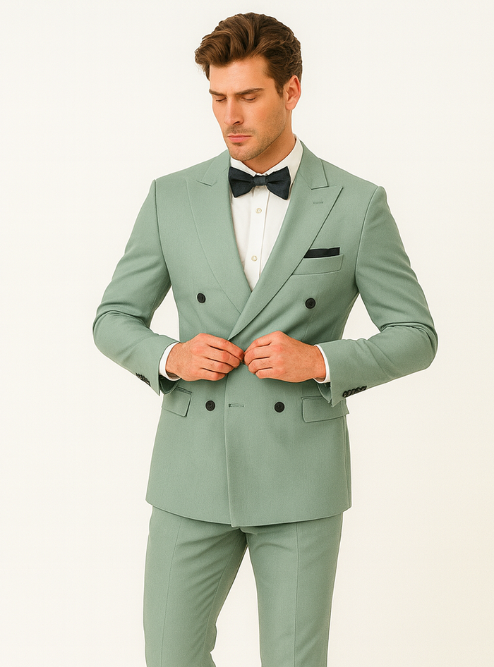 Mens Sage Green Double Breasted Suit - Mens Summer Color Light Weight Suit