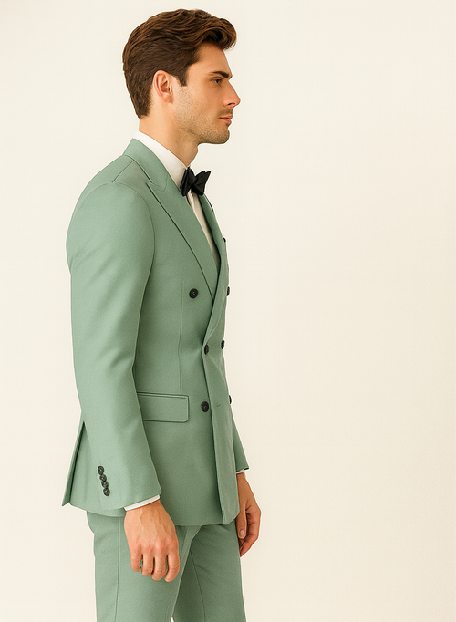 Mens Sage Green Double Breasted Suit - Mens Summer Color Light Weight Suit