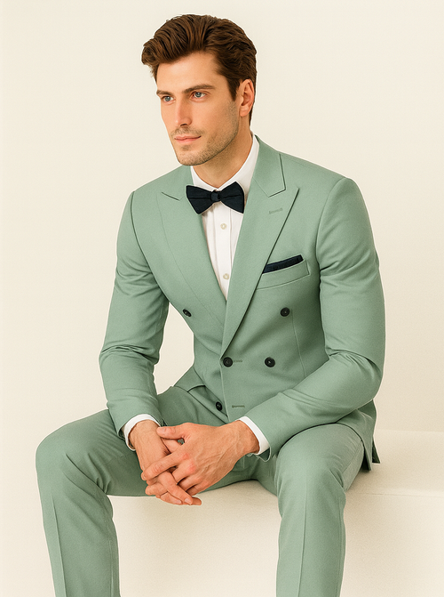 Mens Sage Green Double Breasted Suit - Mens Summer Color Light Weight Suit