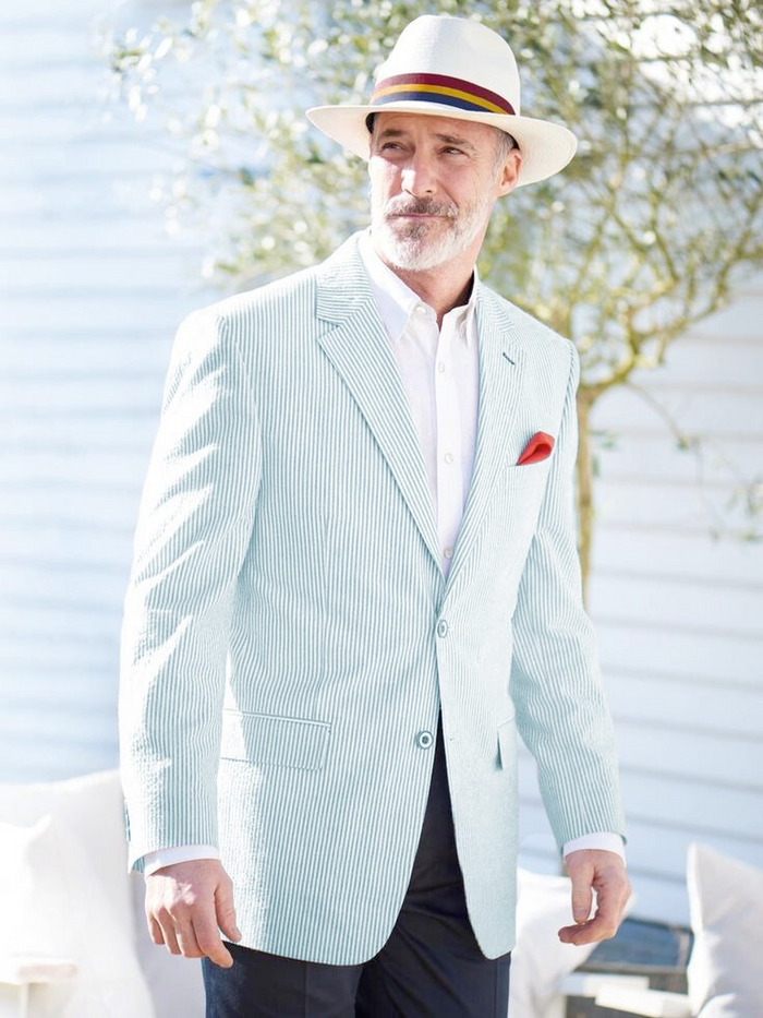Mens Seersucker Blazer in Color "Color" - Summer Fabric Casual look Sportcoat Jacket 2 Button Notch Lapel