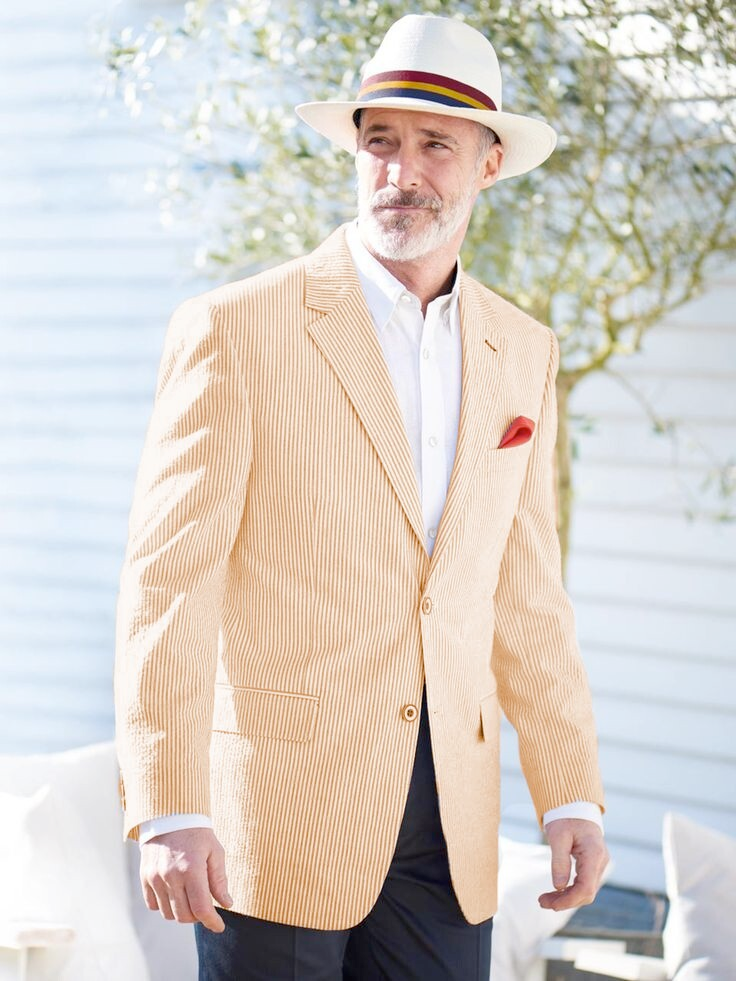 Mens Seersucker Blazer in Color "Color" - Summer Fabric Casual look Sportcoat Jacket 2 Button Notch Lapel - 34 Short