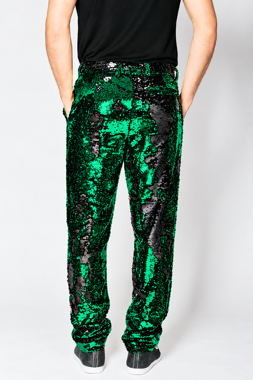 Mens Sequin Pants - Emerald Green Dress Party Pants