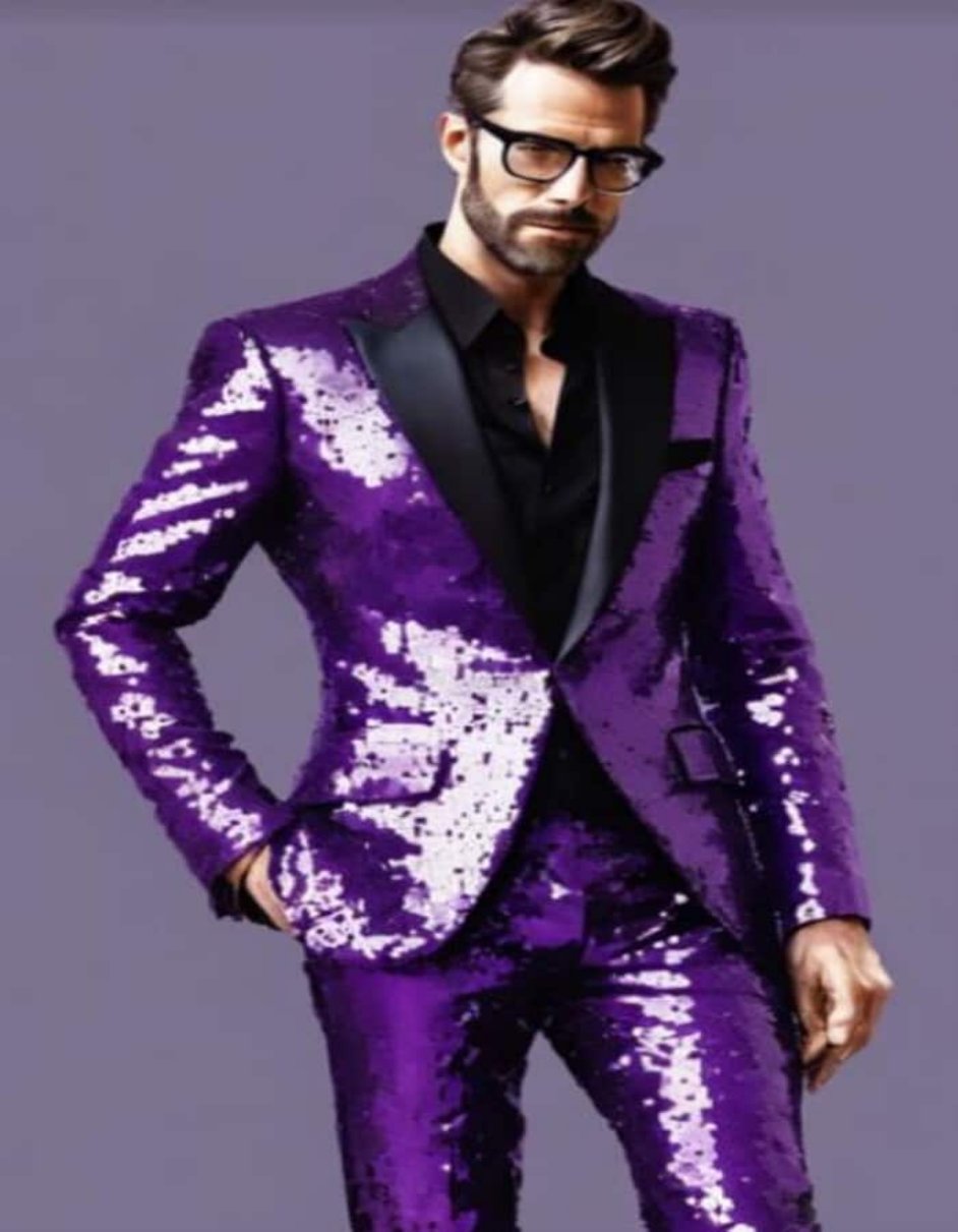 Mens Sequin Suit - Purple Tuxedo - Party Suits - Stage Suit - Coat Size 38