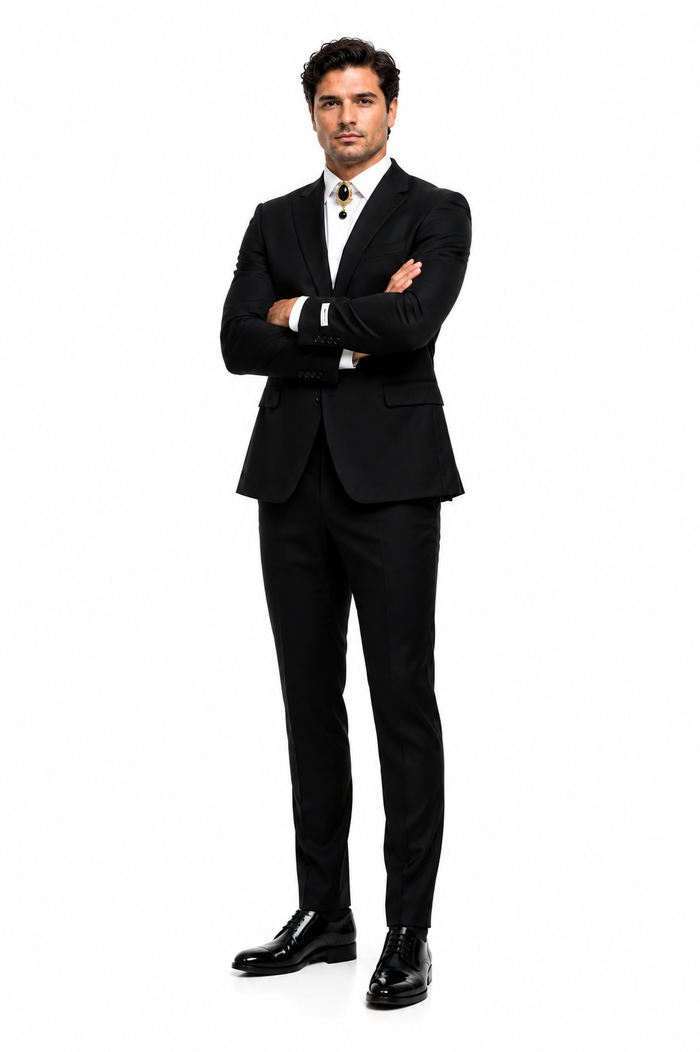 Mens Shiny Blazer - Black Sateen Vested Suit