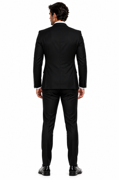 Mens Shiny Blazer - Black Sateen Vested Suit
