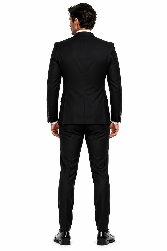 Mens Shiny Blazer - Black Sateen Vested Suit