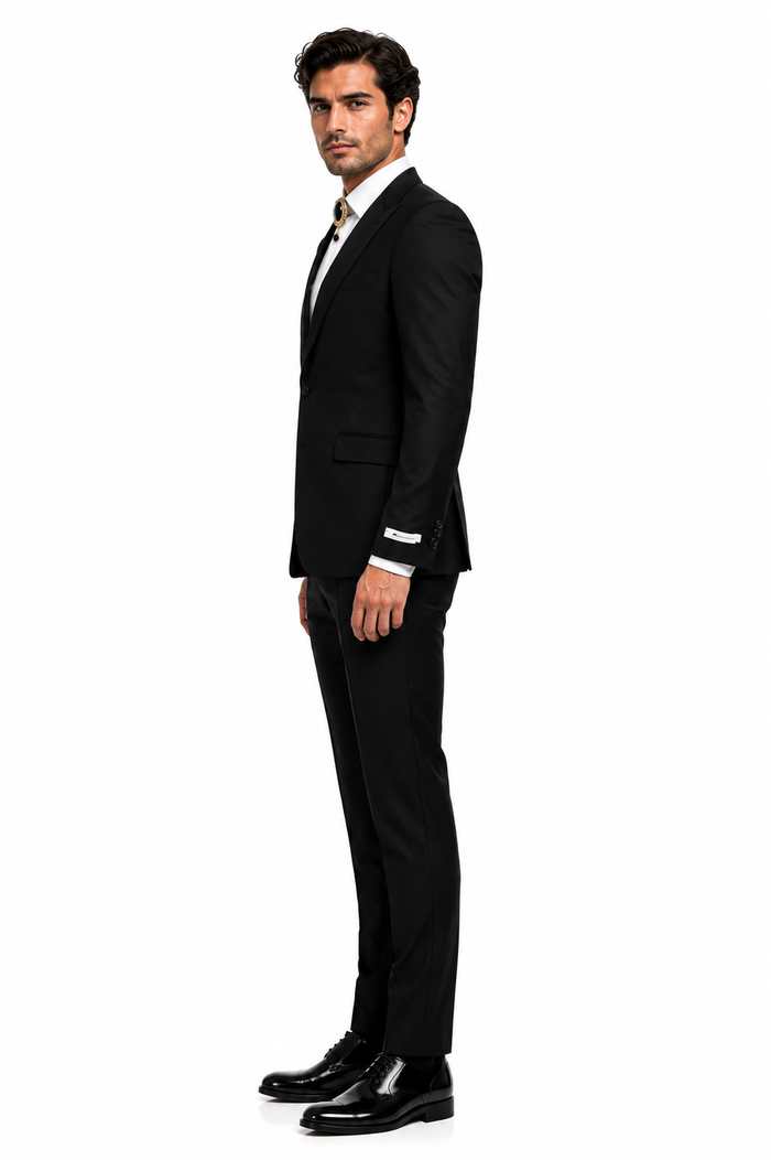 Mens Shiny Blazer - Black Sateen Vested Suit