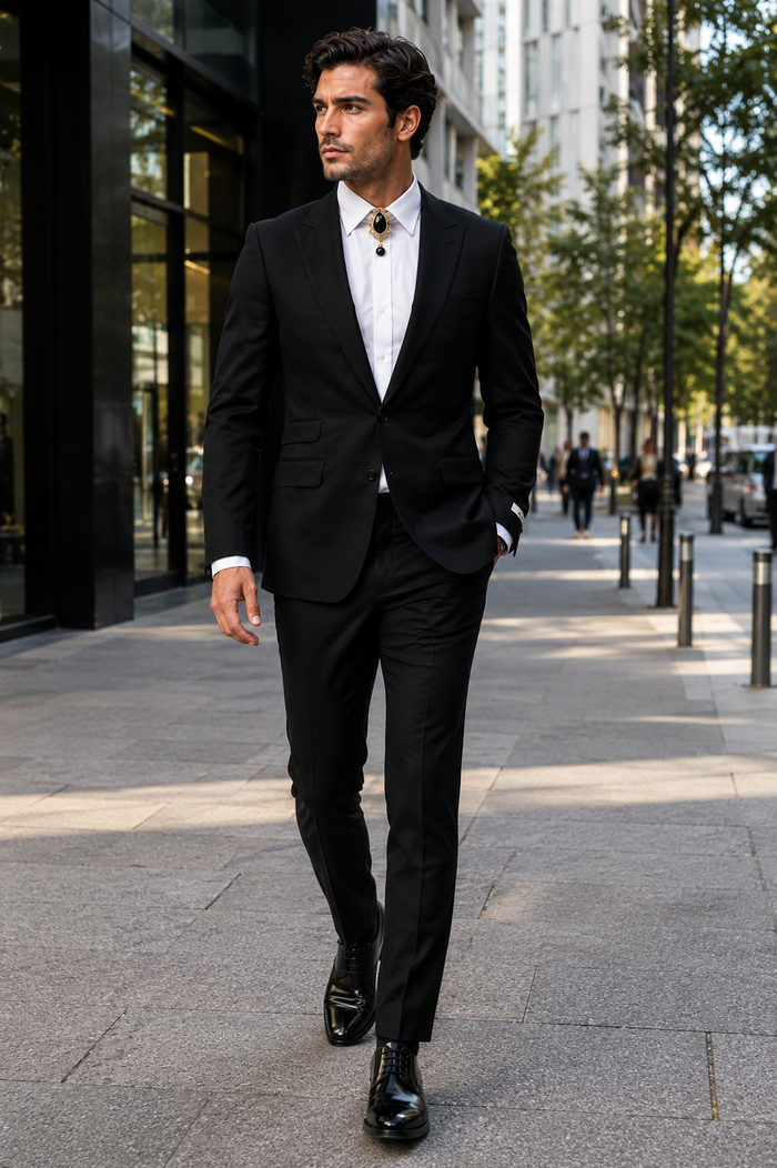 Mens Shiny Blazer - Black Sateen Vested Suit