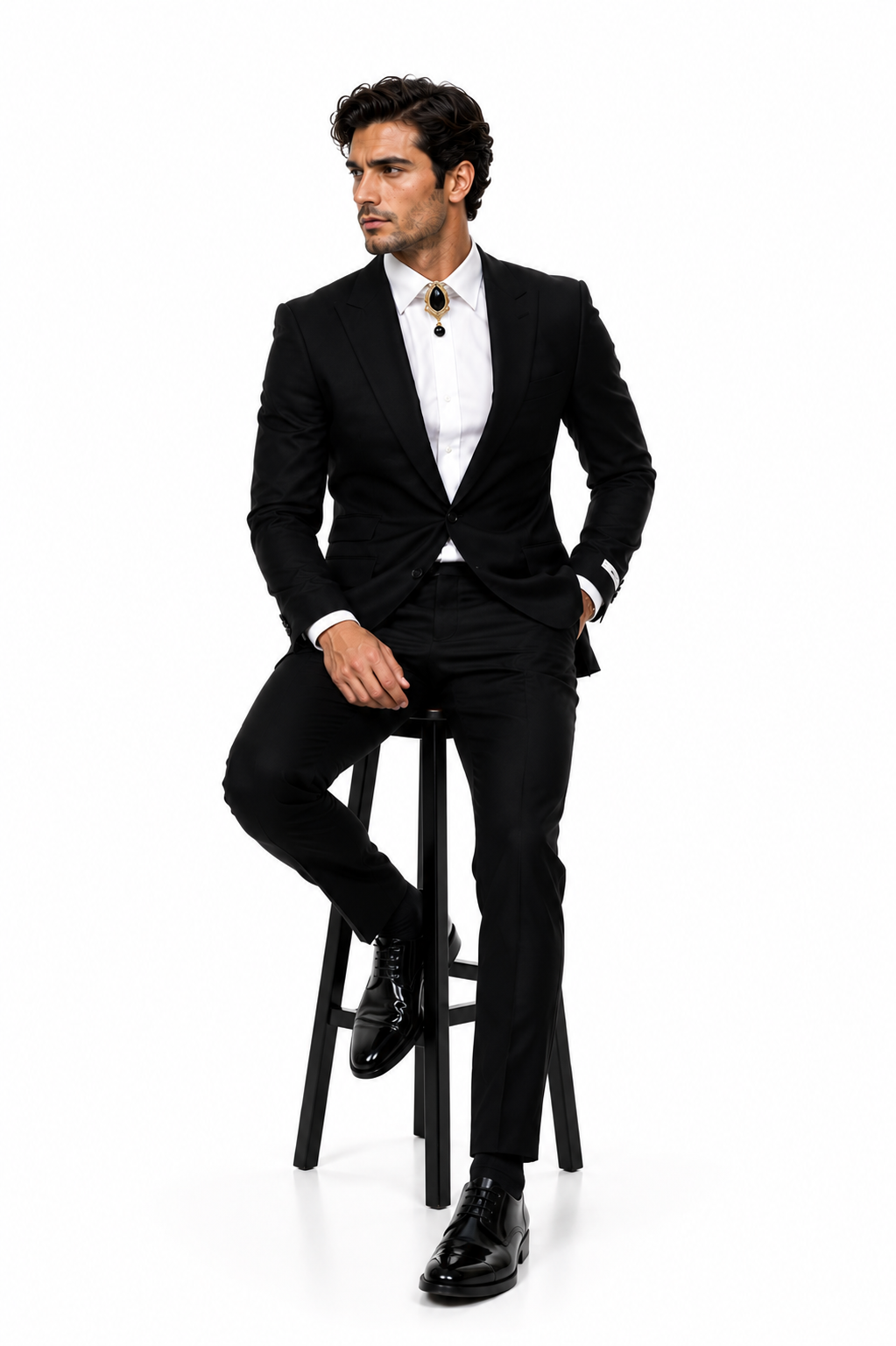 Mens Shiny Blazer - Black Sateen Vested Suit