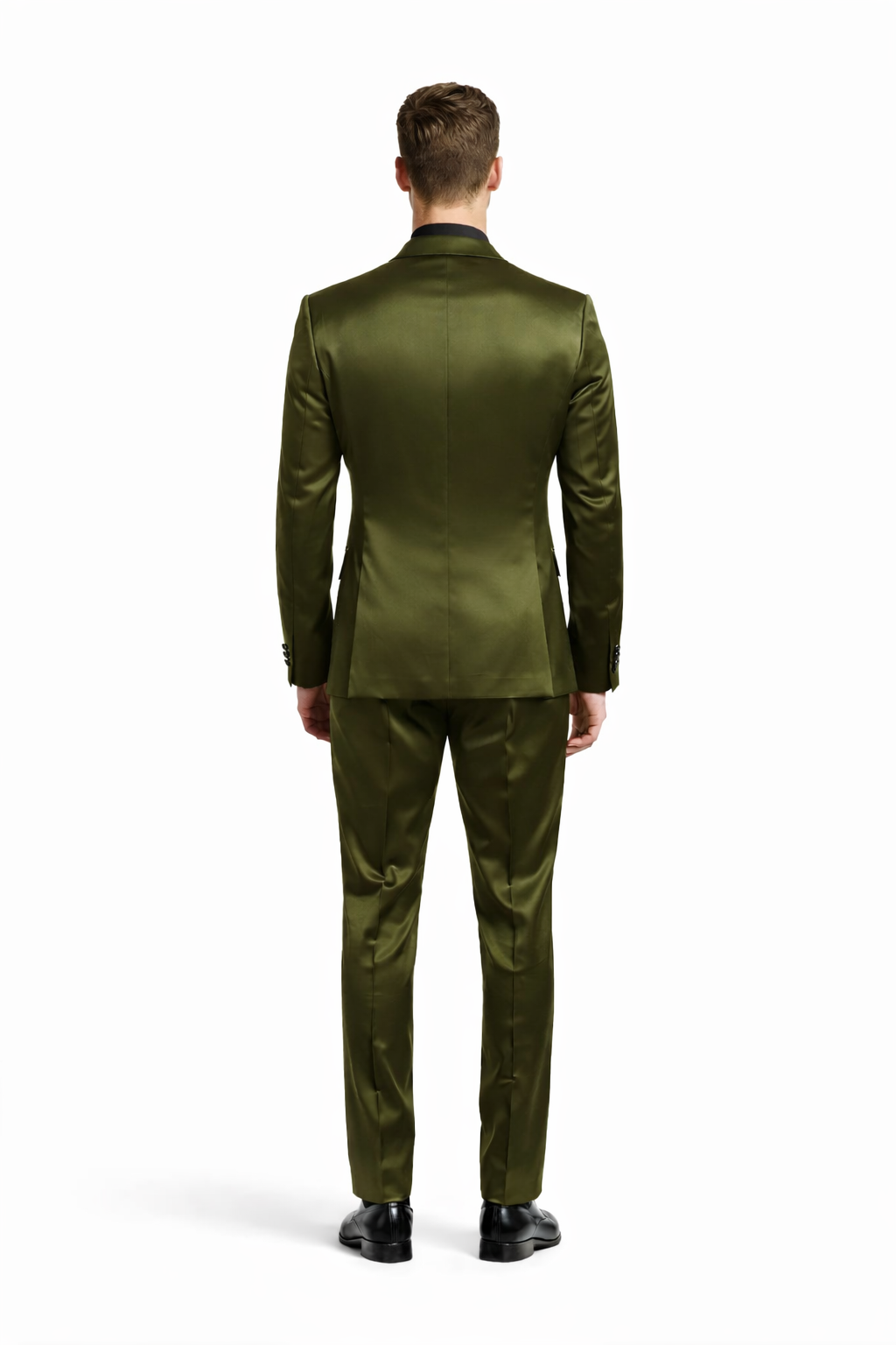 Mens Shiny Blazer - Olive Green Sateen Vested Suit-New Designer Collection - 36 Short