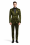 Mens Shiny Blazer - Olive Green Sateen Vested Suit-New Designer Collection