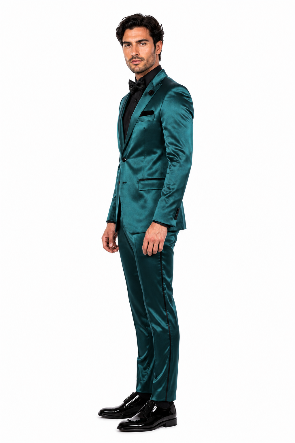Mens Shiny Blazer - Teal Blue Sateen Vested Suit
