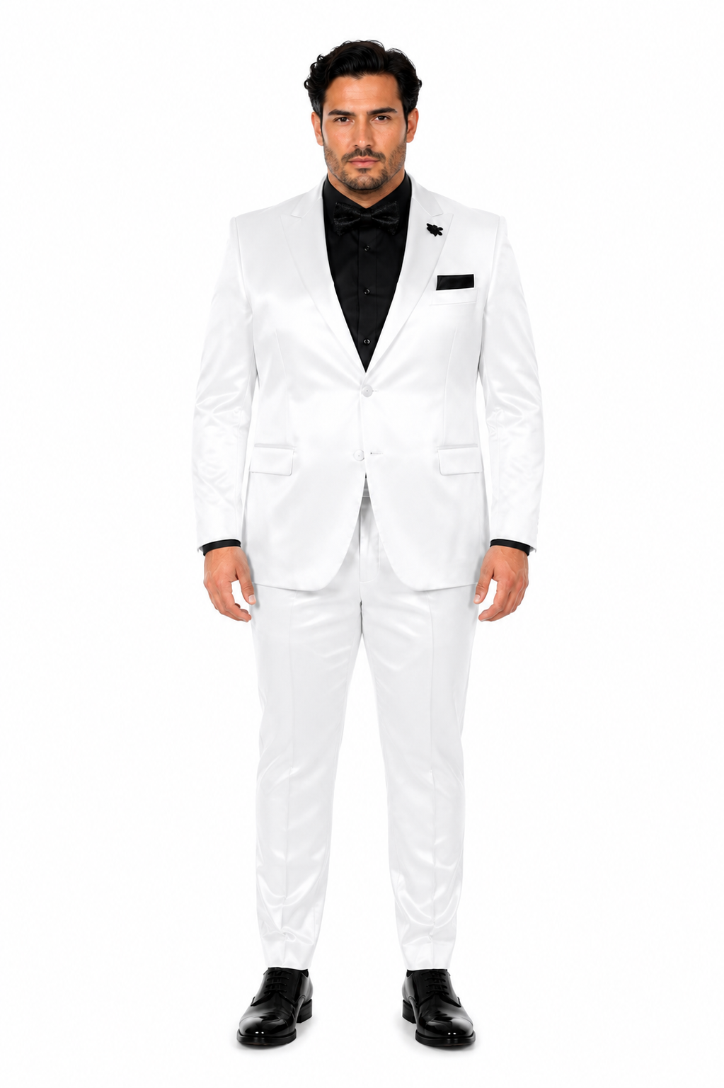 Mens Shiny Blazer - White Sateen Vested Suit