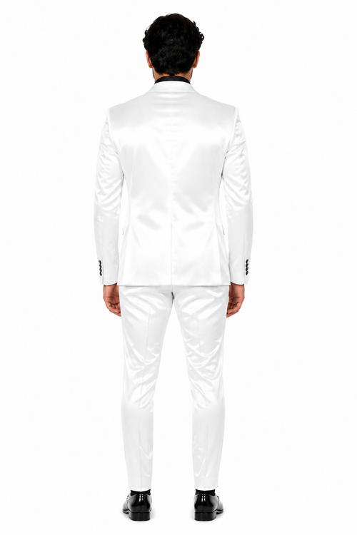 Mens Shiny Blazer - White Sateen Vested Suit