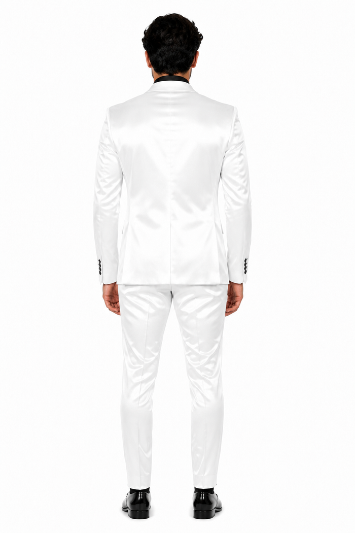 Mens Shiny Blazer - White Sateen Vested Suit