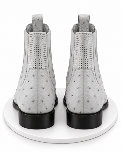 Men's Short Boots Men's Genuine White Full Quill Ostrich Dressy Boot Ankle Dress Style For Man