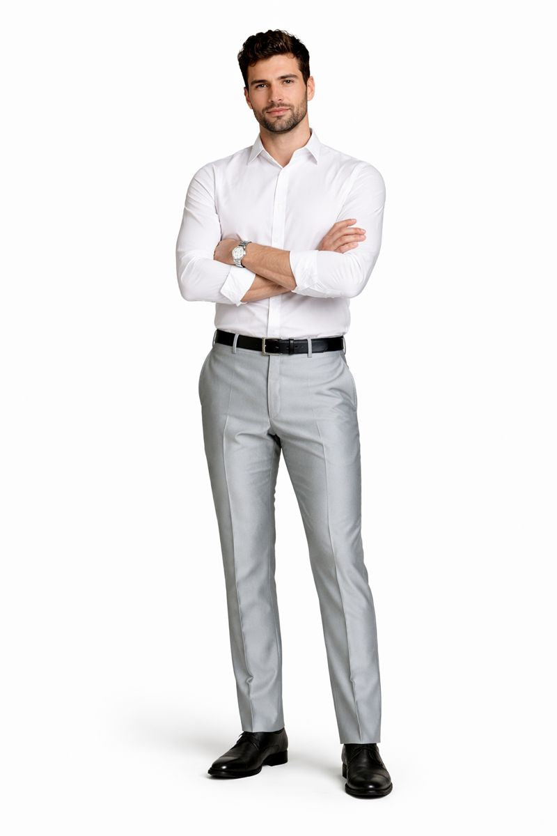 Men's Silver Grey ~ Gray Shiny Sharkskin Pant Slacks / Tuxedo Flashy Looking-New Designer Collection - dress size pants : 28 Unfinished bottom