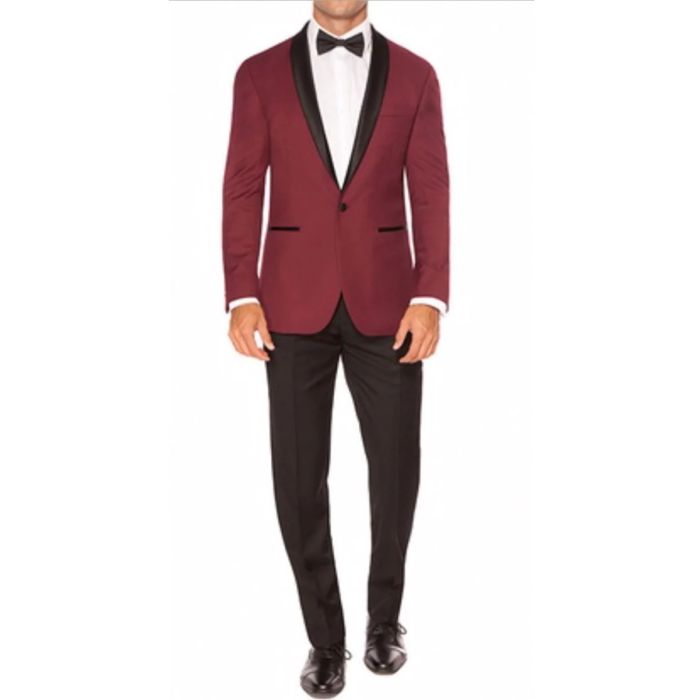 Mens Slim Fit Burgundy Dinner Jacket - Mens Evening jackets - Tuxedo Dinner Jacket - 38 Short Jacket+32 Waist Adjustable 28to34)(Height: 5 4 to5 7 )(Neck  15-16.5)S-M)