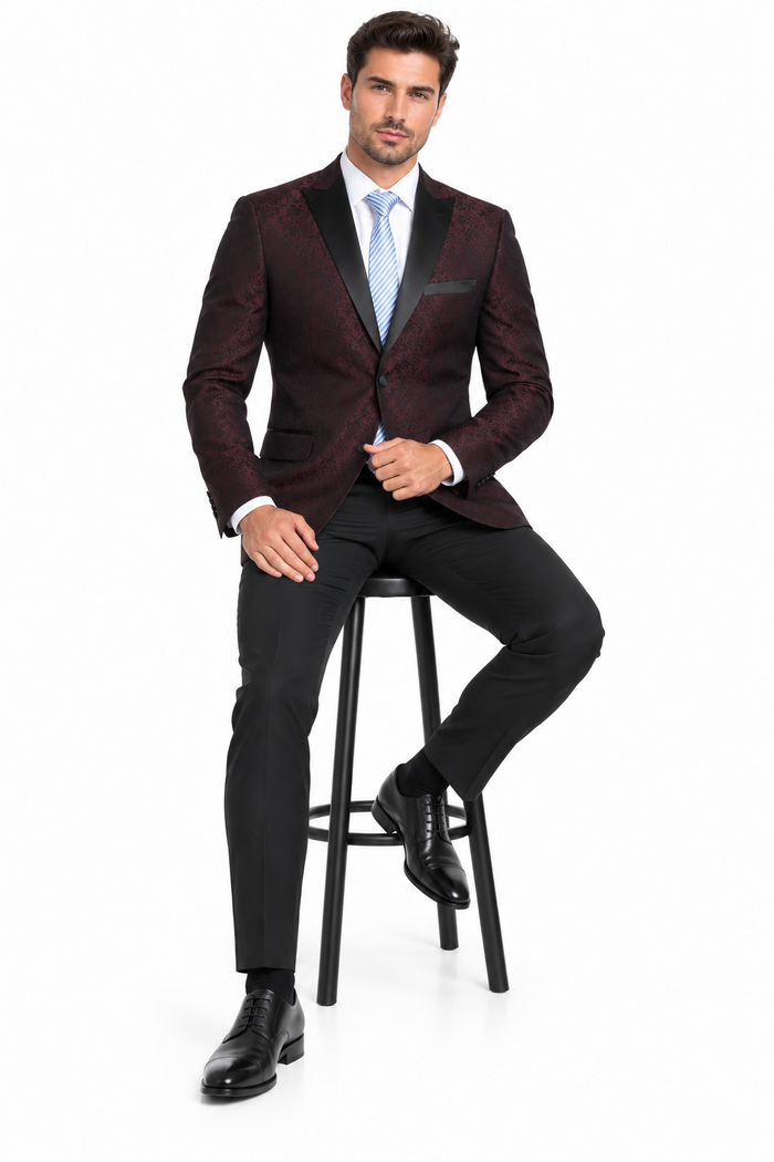 Mens Slim Fit Burgundy Tuxedo Blazer
