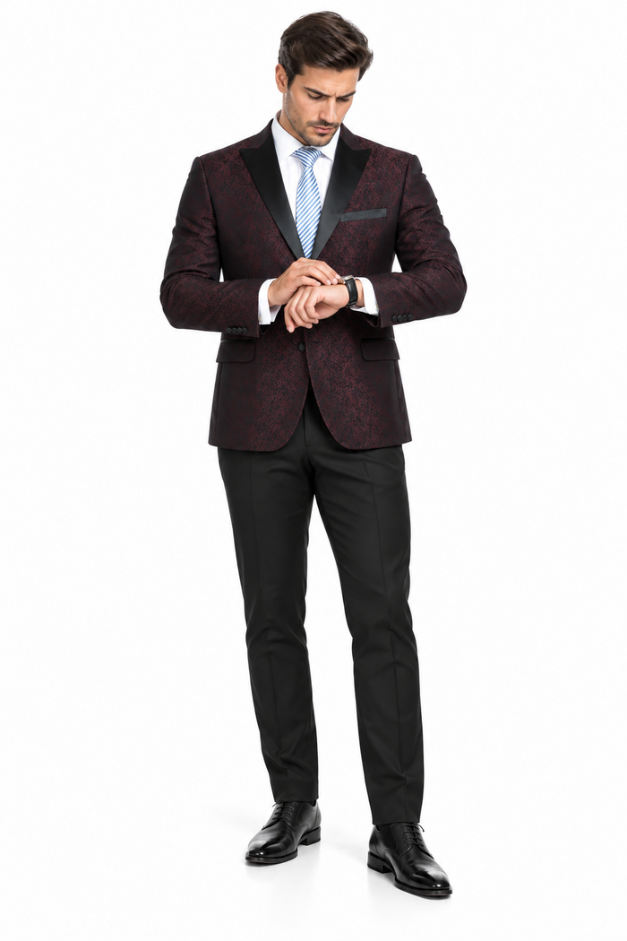 Mens Slim Fit Burgundy Tuxedo Blazer
