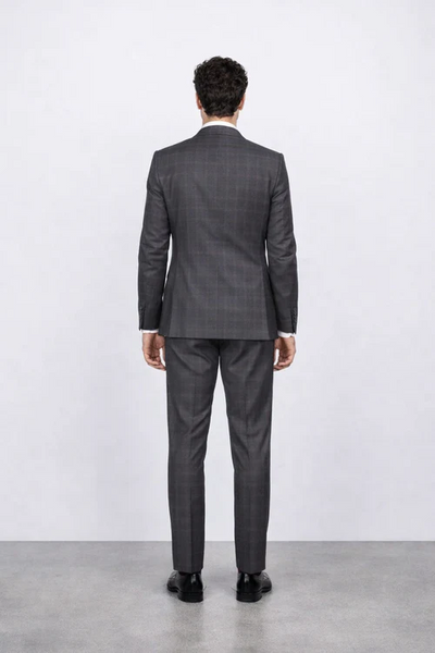 Mens Slim Fit Charcoal Plaid Suit by Rossiman Rossi 1-Button Jacket & Tapered Pants