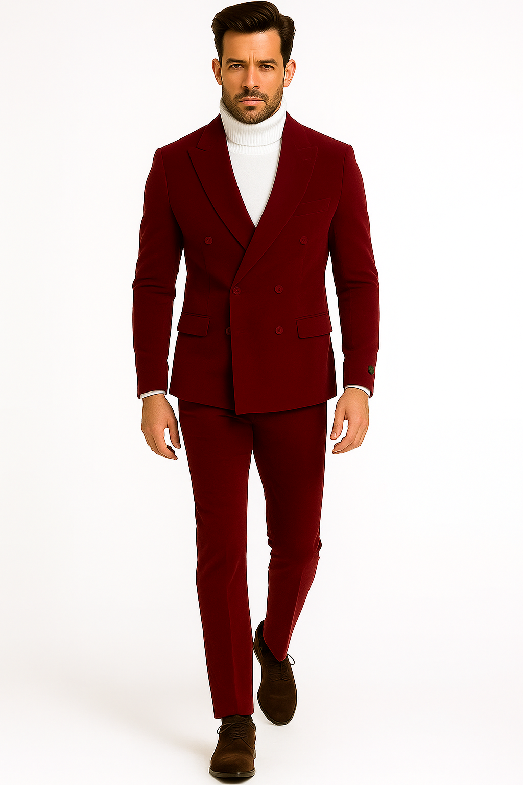 Mens Slim Fit Red Velvet Double Breasted Suit with Peak Lapel – Formal Tuxedo Style - New Arrival - 34 Short or Extra Small