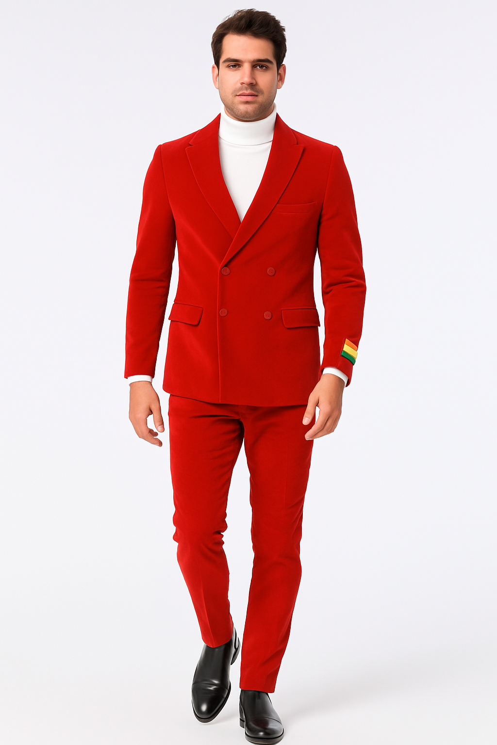 Mens Slim Fit Red Velvet Double Breasted Suit with Peak Lapel – Formal Tuxedo Style - New Arrival - 34 Short or Extra Small