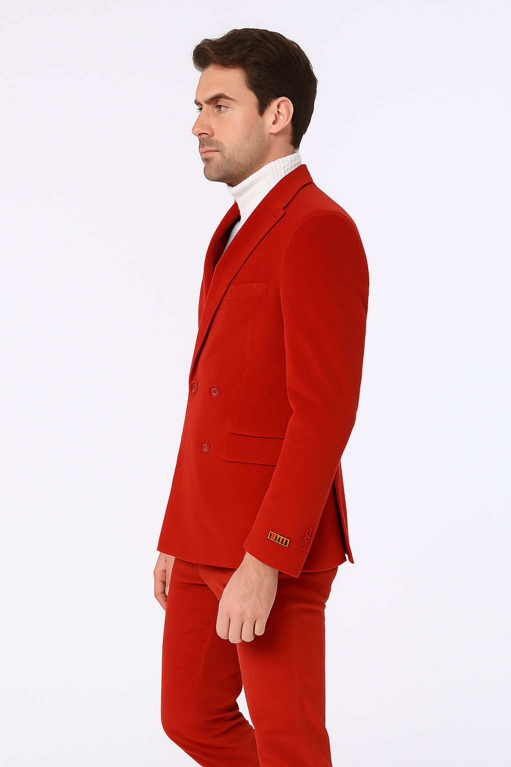 Mens Slim Fit Red Velvet Double Breasted Suit with Peak Lapel – Formal Tuxedo Style - New Arrival - 34 Short or Extra Small